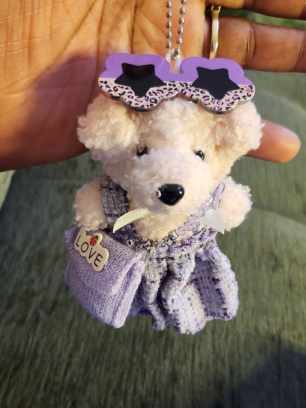 Cute Love Bear Bag Charm/Keychain - Plush, Pink Bear Purple Dress & Acessories